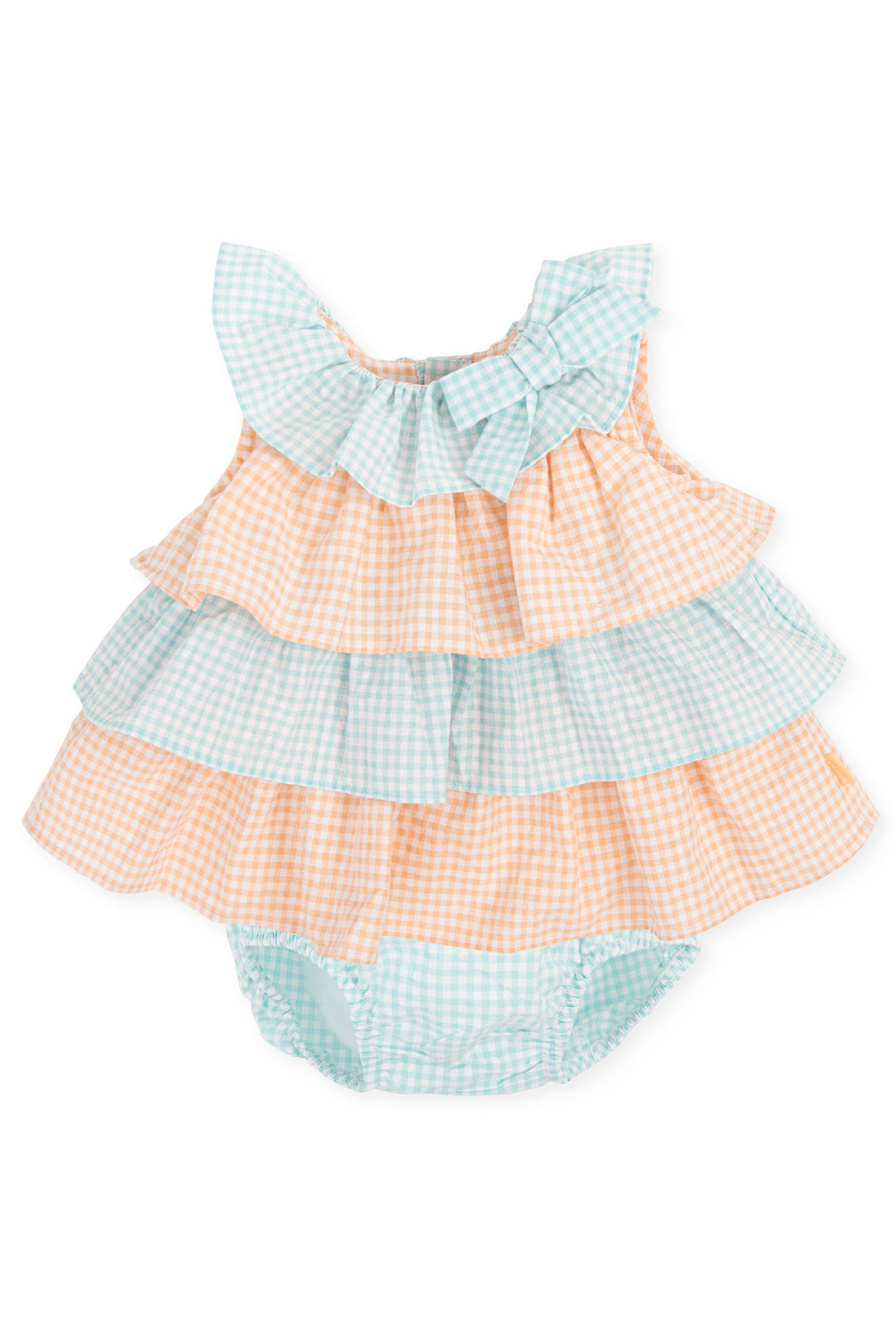 Tutto Piccolo "Mae" Peach & Aquamarine Gingham Dress Set | Millie and John