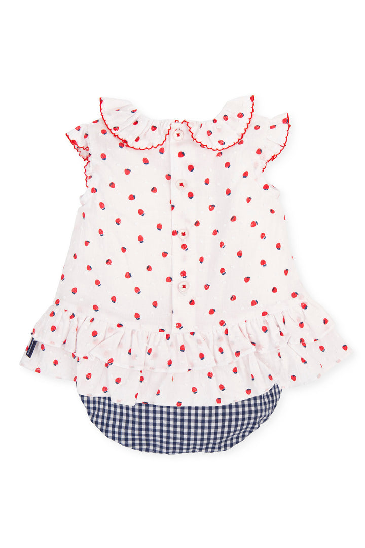 Tutto Piccolo "Lacy" Strawberry Print Dress & Gingham Bloomers | Millie and John