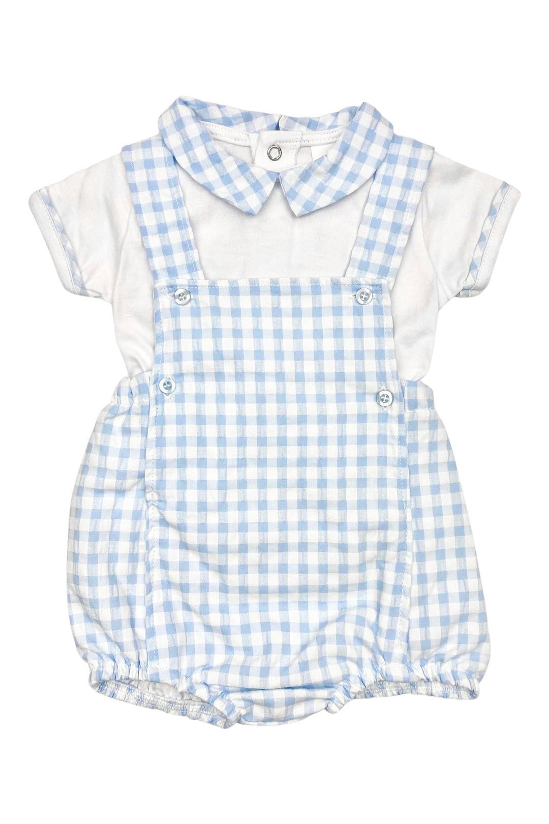 Little Nosh "Silas" Blue Seersucker Gingham Romper Set | Millie and John