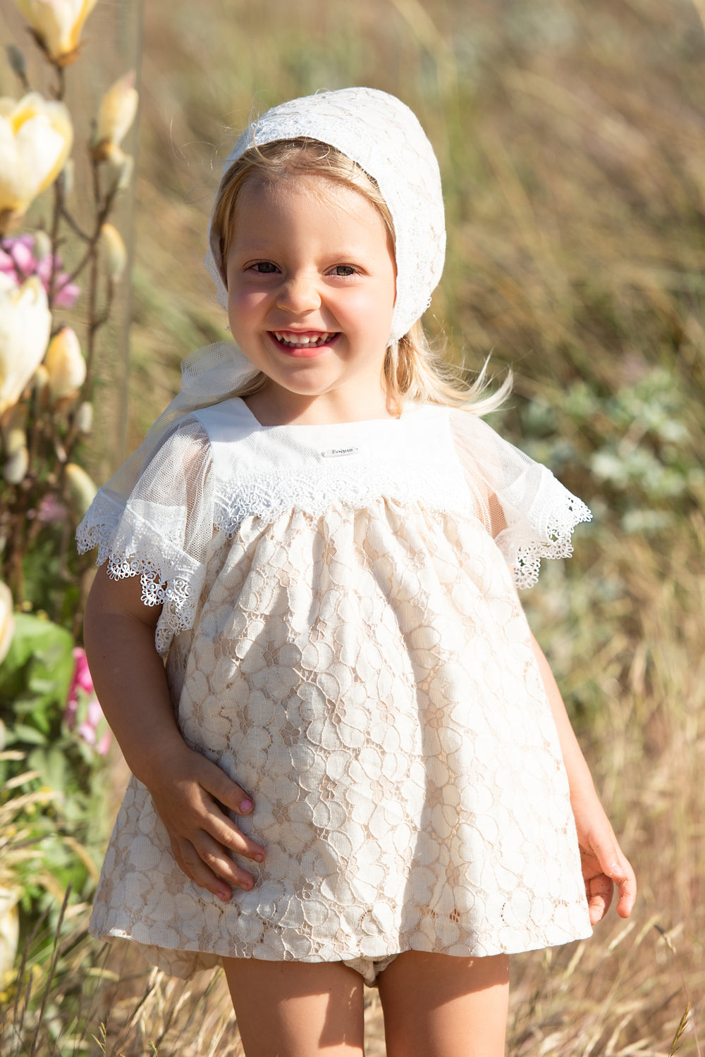 Foque PREORDER "Lilly" Beige Lace Dress & Bloomers | Millie and John