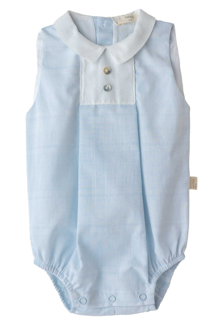 Baby Gi "Cian" Blue Checked Romper | Millie and John