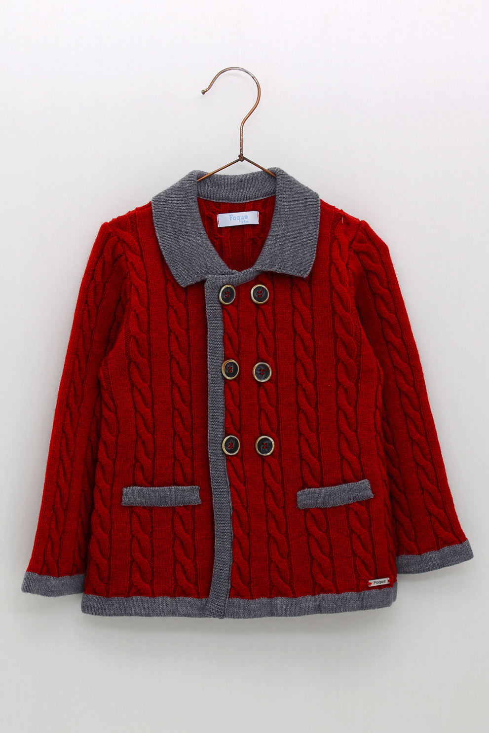 Foque "Humphrey" Red Cable Knit Wool Jacket | Millie and John
