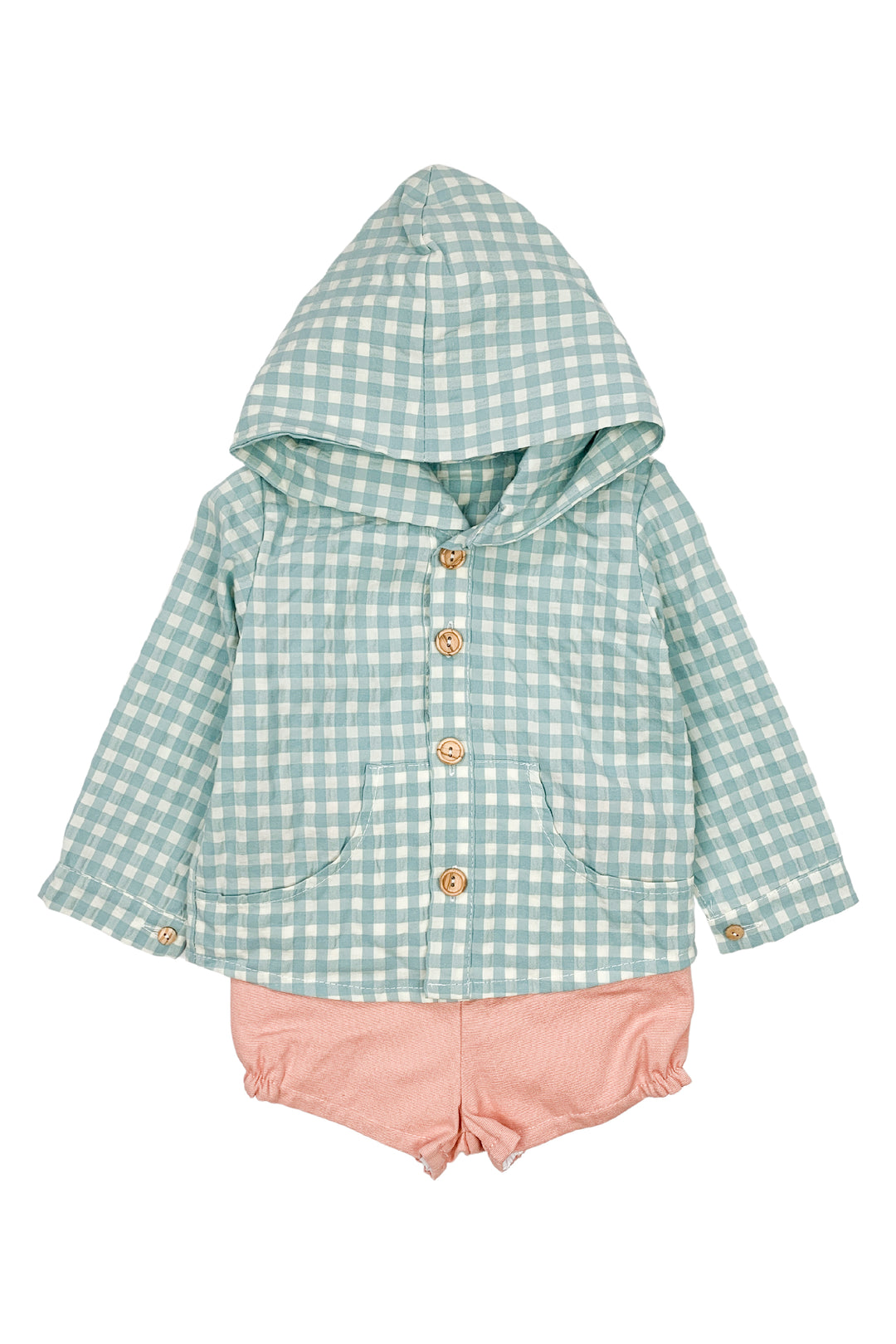 Valentina Bebes "Wolf" Sage Green Gingham Hoodie & Shorts | Millie and John
