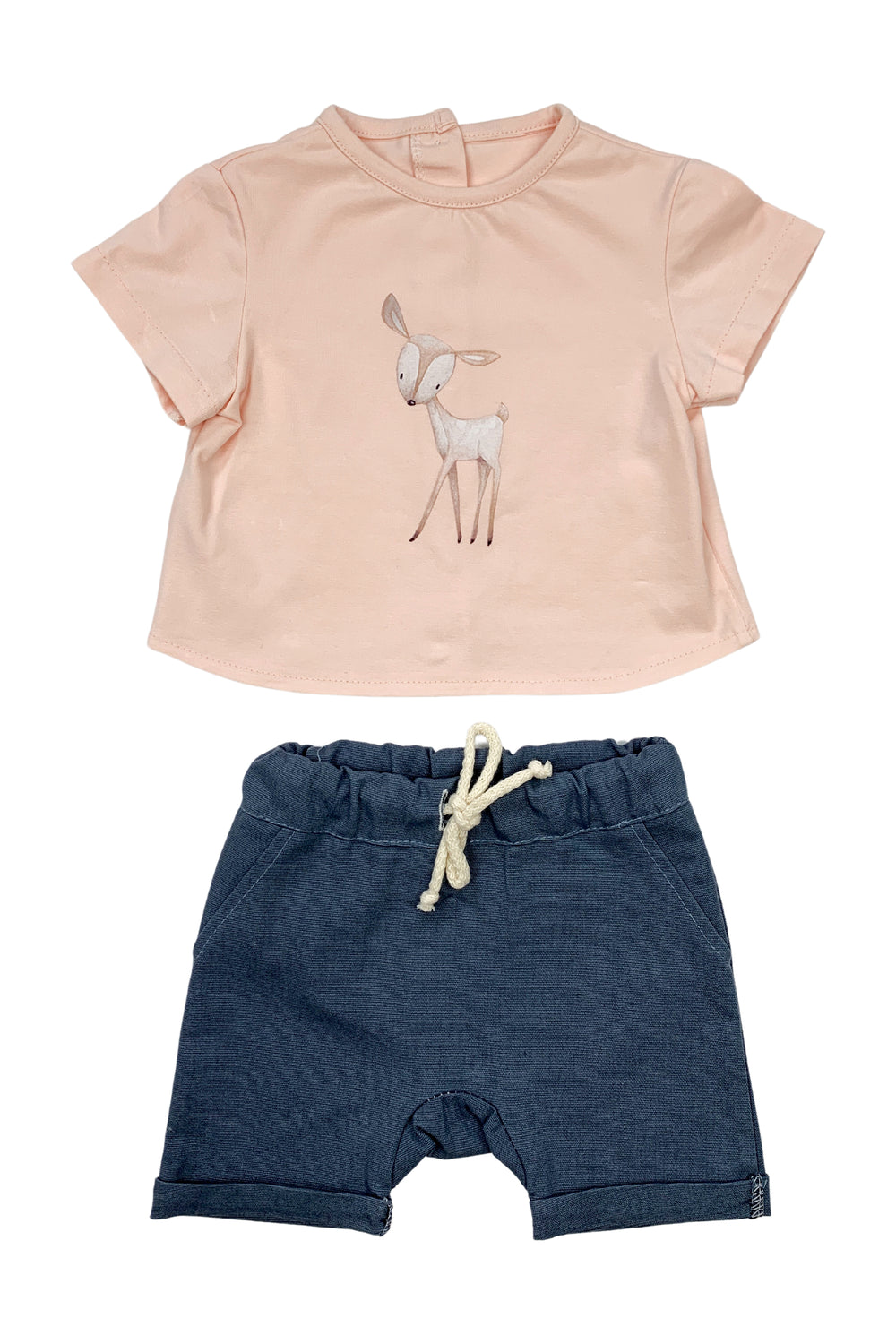 Valentina Bebes "Wilder" Peach T-Shirt & Denim Blue Shorts | Millie and John