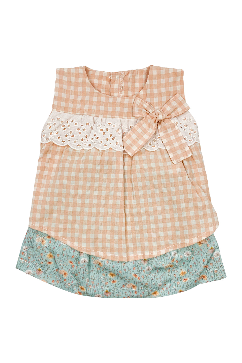 Valentina Bebes "Meadow" Peach Gingham Blouse & Sage Floral Skirt | Millie and John