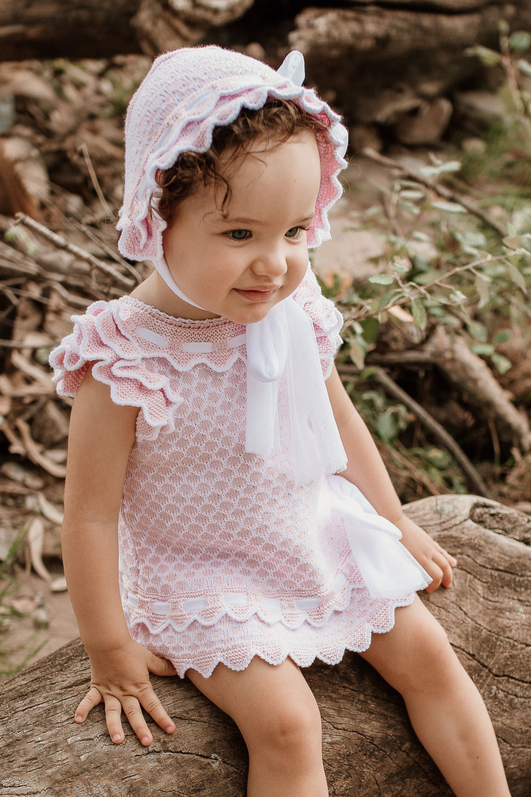 Rahigo "Evangeline" Baby Pink Knit Dress & Bloomers | Millie and John