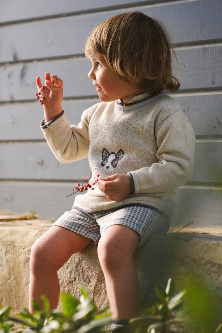 Tutto Piccolo "Cedric" Stone Knit Jumper, Houndstooth Shorts & Tights | Millie and John