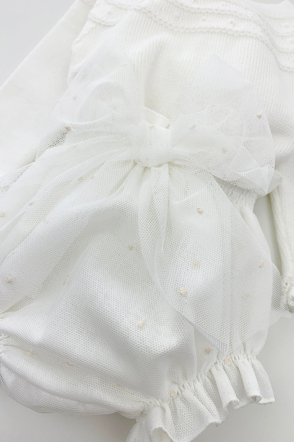 Granlei "Flora" Ivory Knit Top & Tulle Bow Bloomers | Millie and John