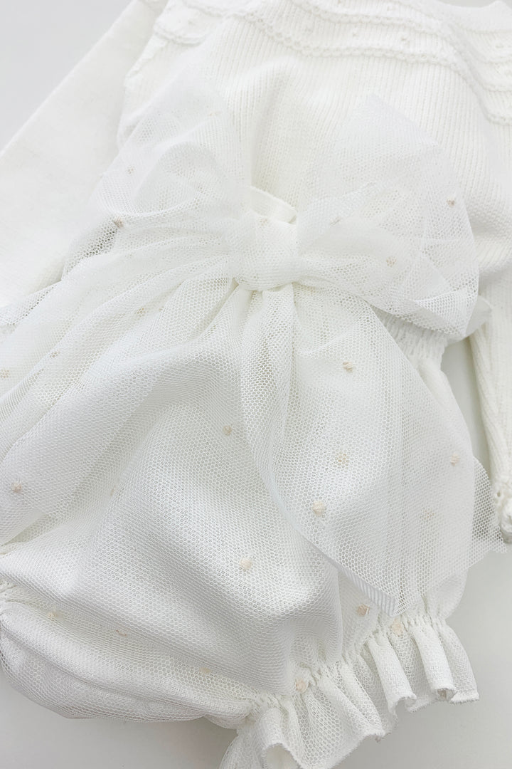 Granlei "Flora" Ivory Knit Top & Tulle Bow Bloomers | Millie and John