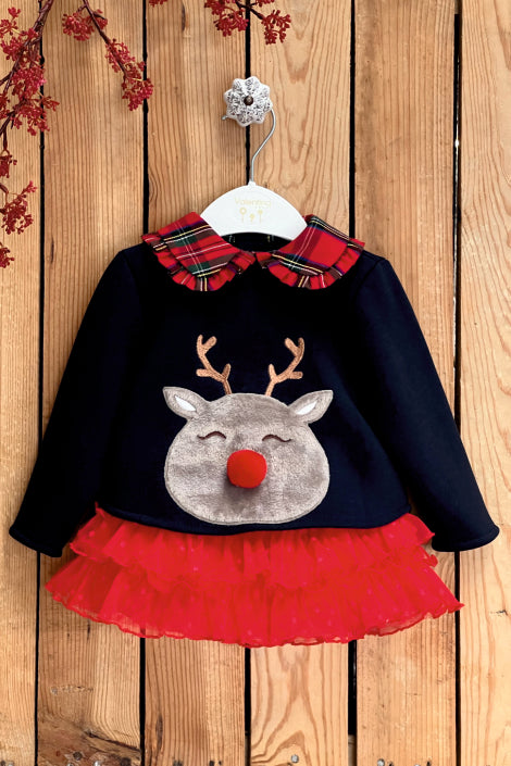 Valentina Bebes "Madeline" Navy Reindeer Jumper & Skirt | Millie and John