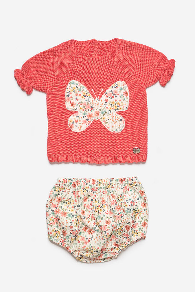 Juliana "Alora" Coral Knit Top & Floral Bloomers | Millie and John
