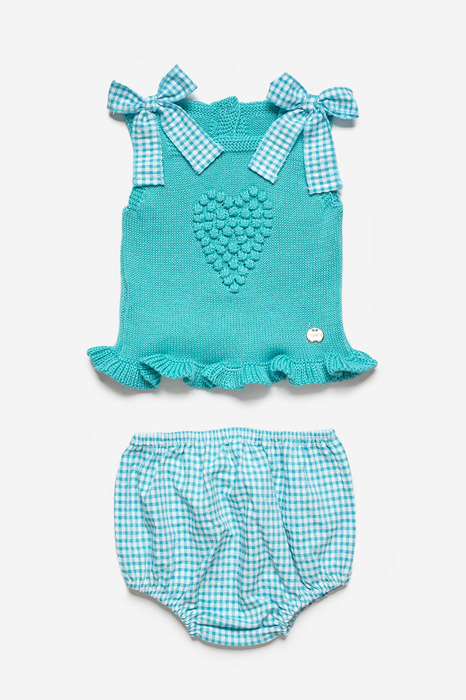Juliana "Livia" Turquoise Knit Top & Gingham Bloomers | Millie and John