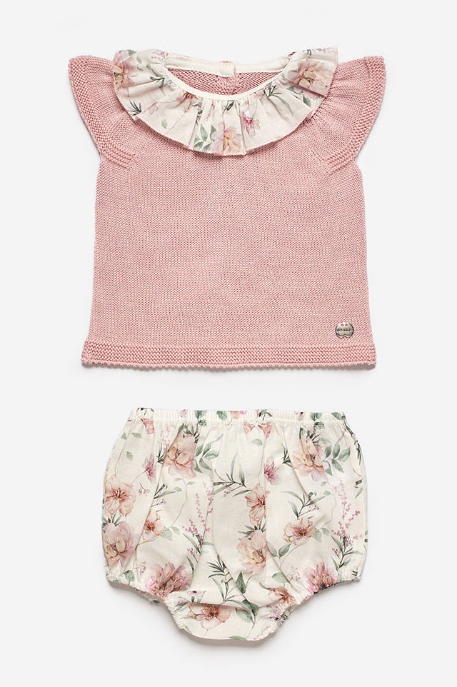Juliana "Theodora" Dusky Pink Knit Top & Floral Bloomers | Millie and John