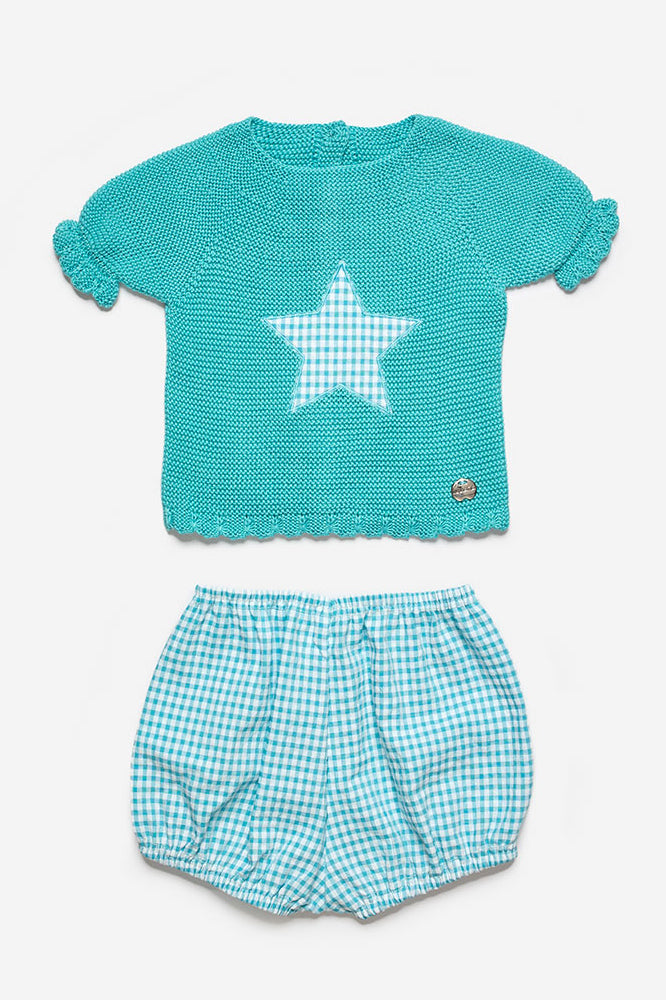 Juliana "Marcus" Turquoise Knit Top & Gingham Jam Pants | Millie and John