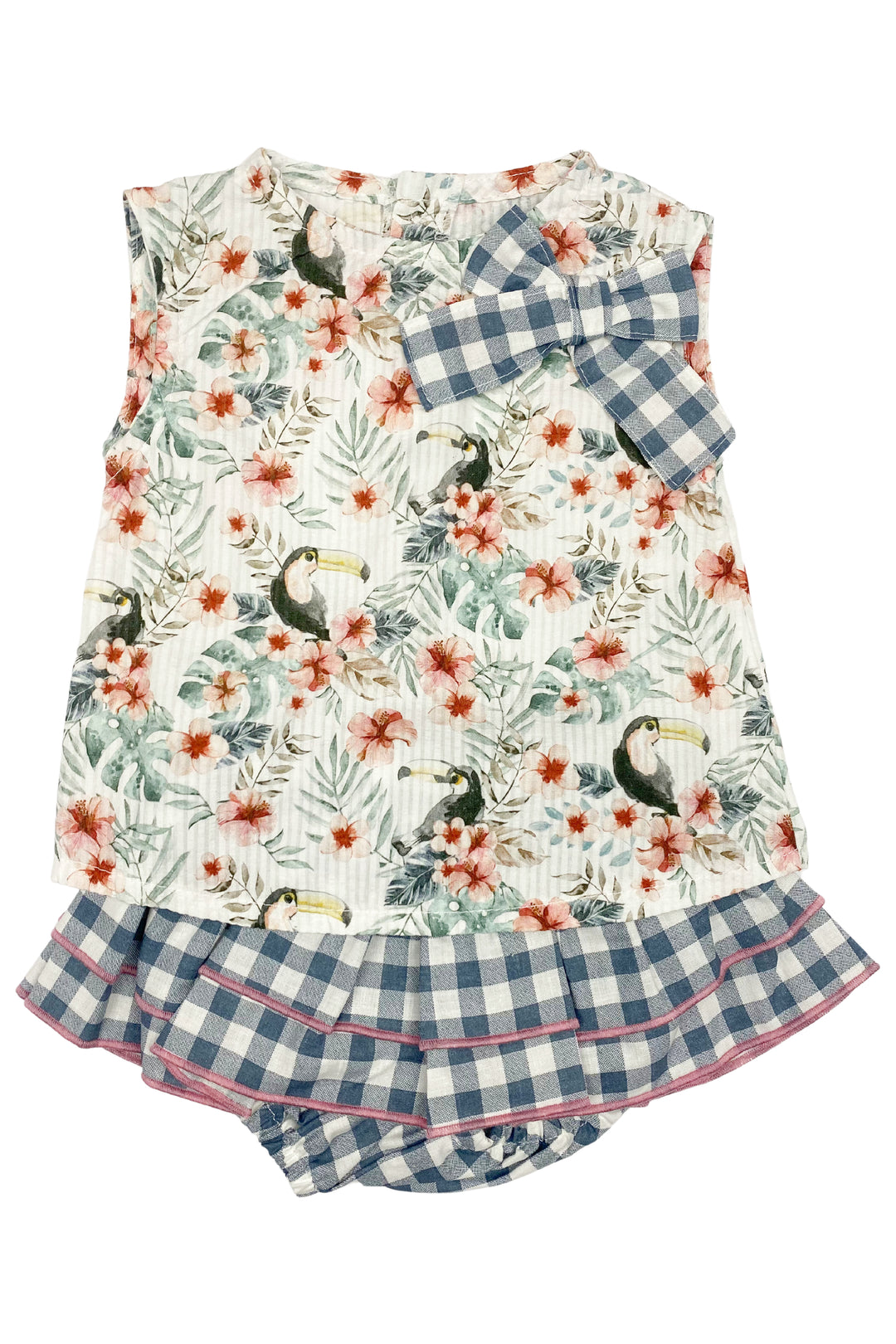 Valentina Bebes "Veronica" Toucan Print Blouse & Gingham Skirt | Millie and John