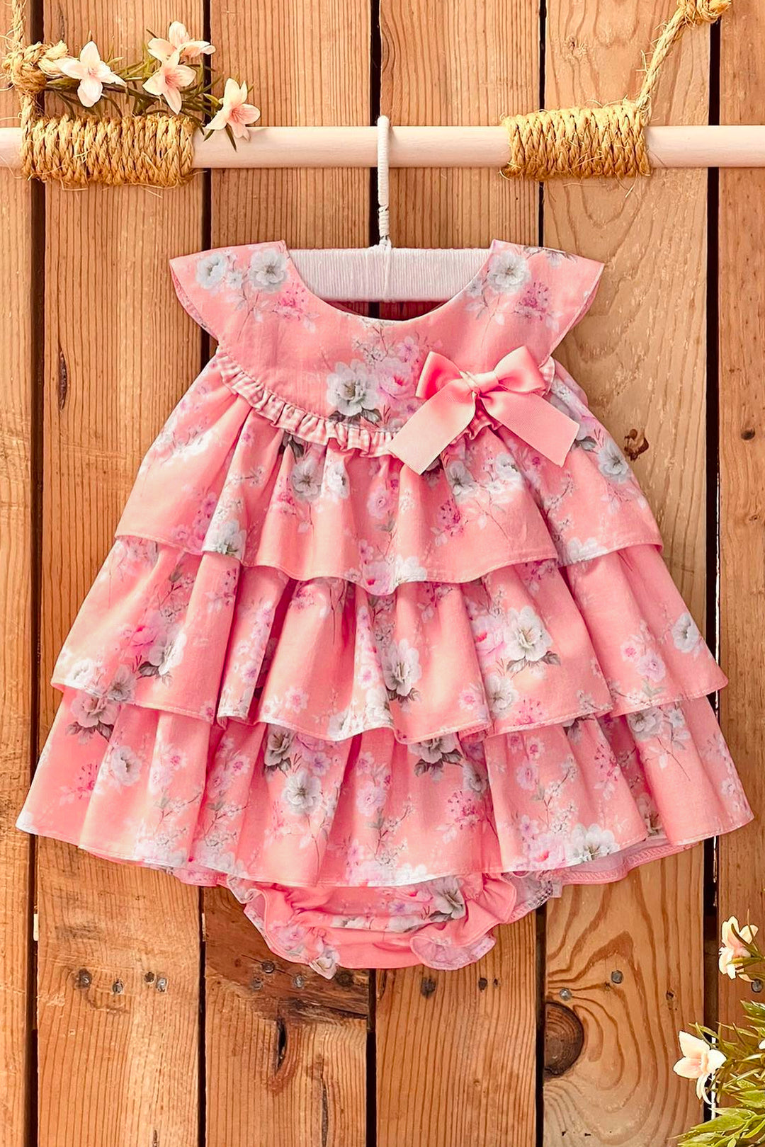 Valentina Bebes "Mollie" Pink Floral Layered Dress & Bloomers | Millie and John