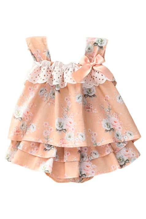 Valentina Bebes "Edith" Peach Floral Blouse & Skirt | Millie and John