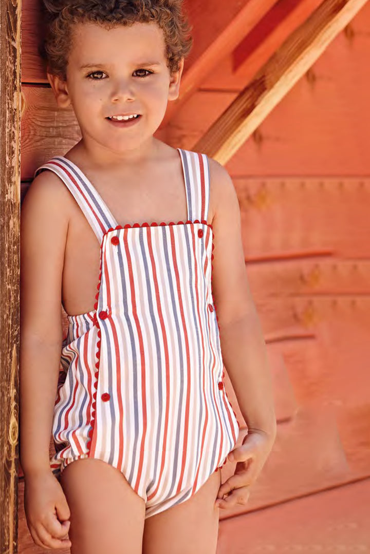Juliana "Lenny" Red Striped Dungaree Romper | Millie and John