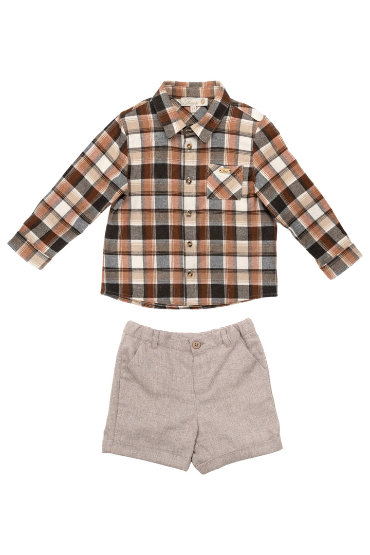 Pureté du Bebe "Wesley" Rust Tartan Shirt & Tweed Shorts | Millie and John