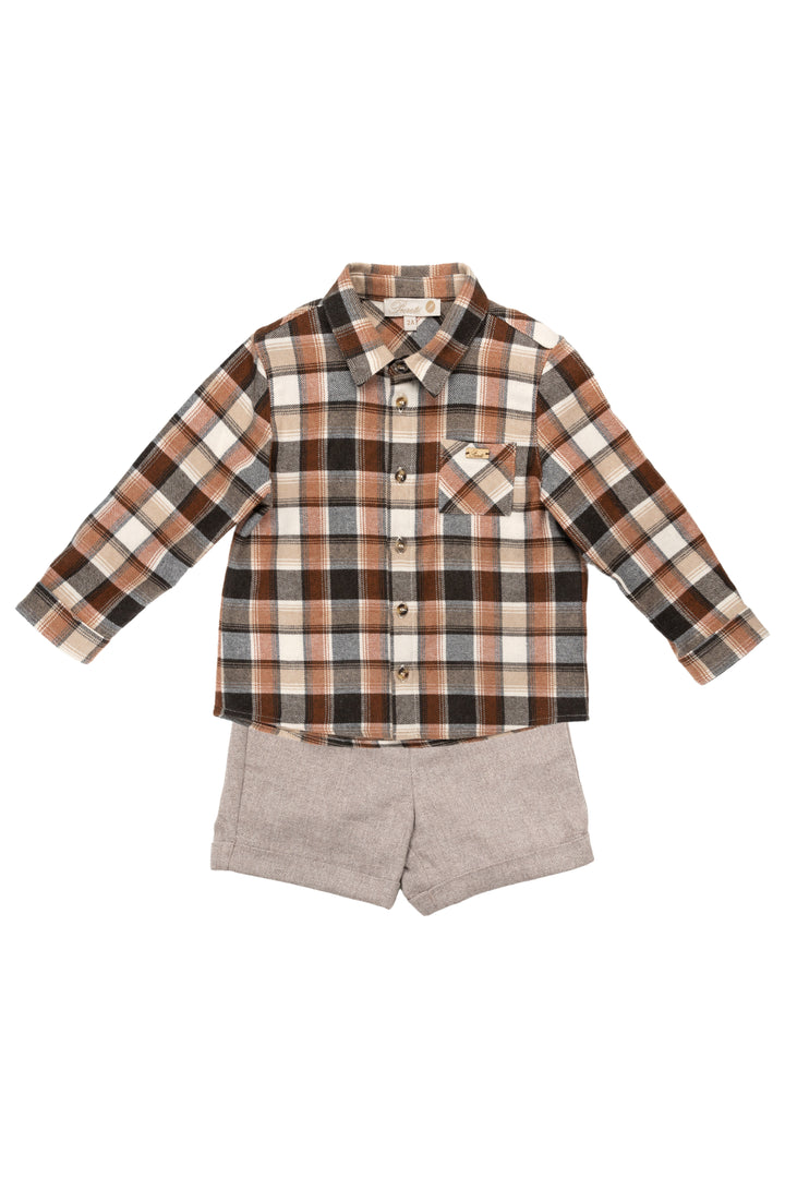 Pureté du Bebe "Wesley" Rust Tartan Shirt & Tweed Shorts | Millie and John