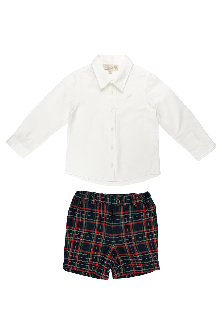 Pureté du Bebe "Walter" White Shirt & Navy Tartan Shorts | Millie and John
