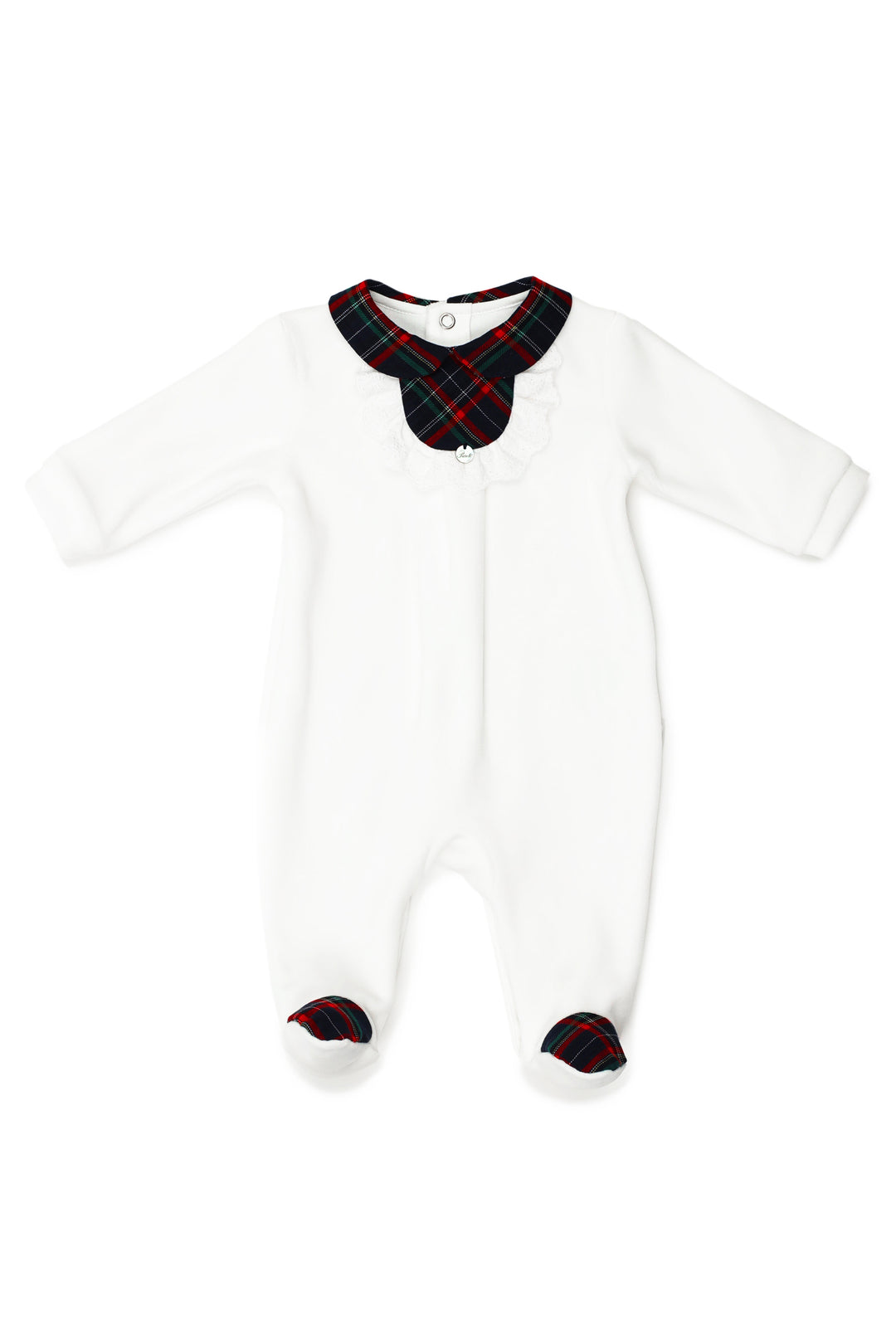 Pureté du Bebe "Aura" White Velour Tartan Sleepsuit | Millie and John