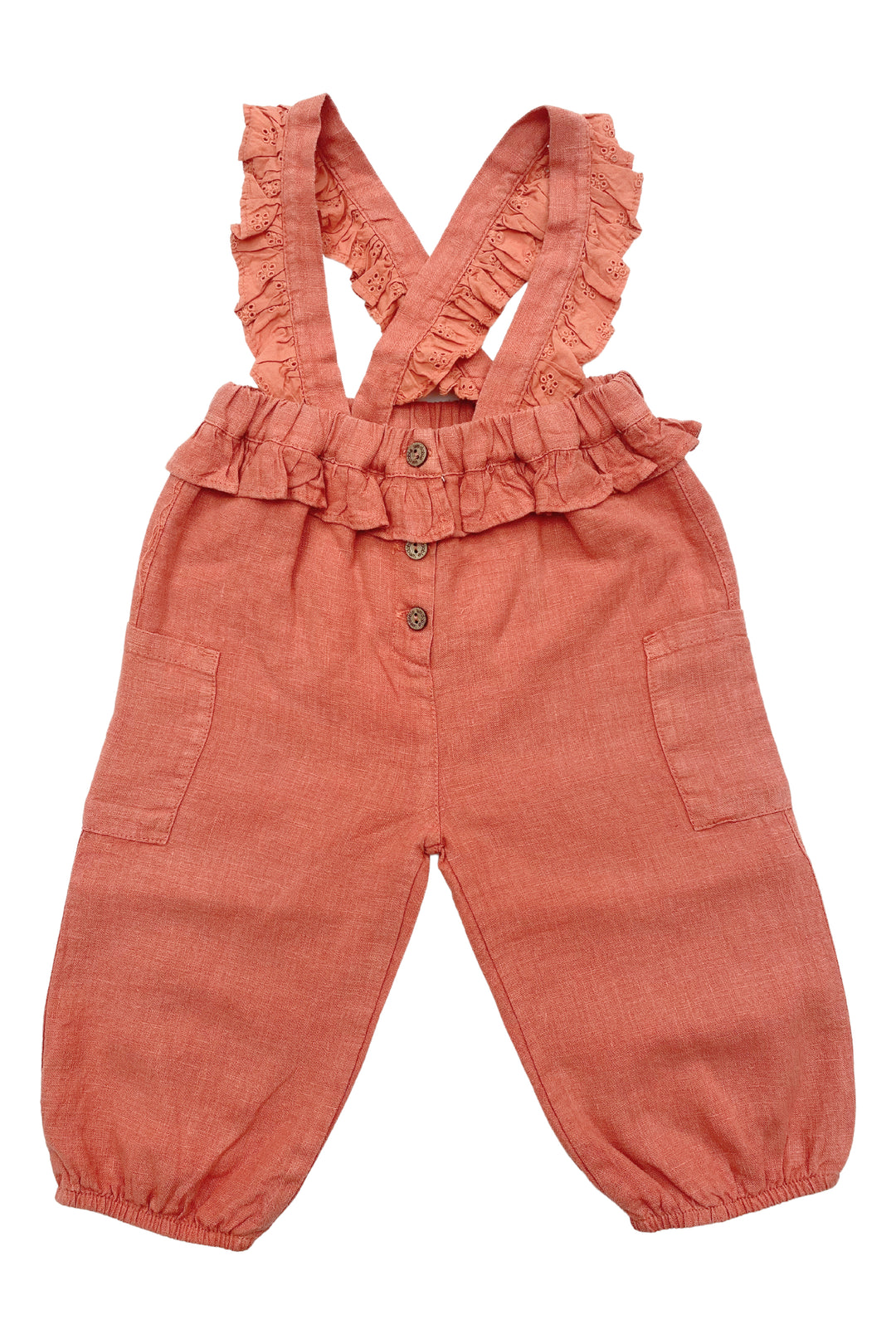 Wedoble "Eve" Linen Ruffle Dungarees | Millie and John