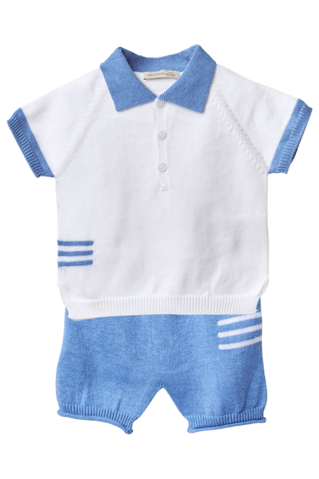 Wedoble "Rowan" Royal Blue Striped Knitted Polo Shirt & Shorts | Millie and John