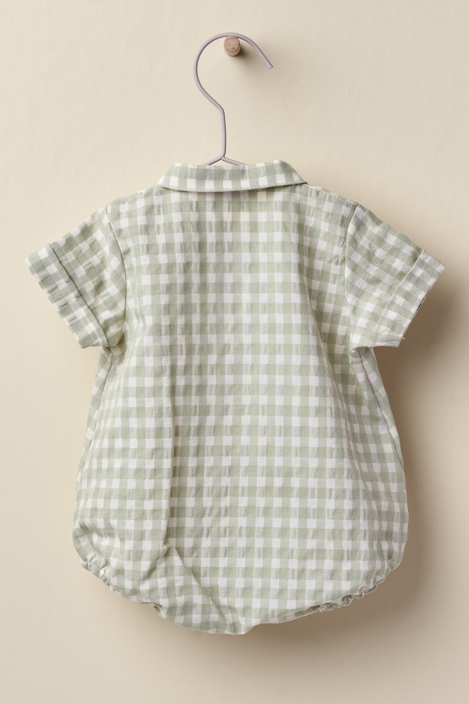 Wedoble "Tobias" Sage Green Gingham Polo Romper | Millie and John