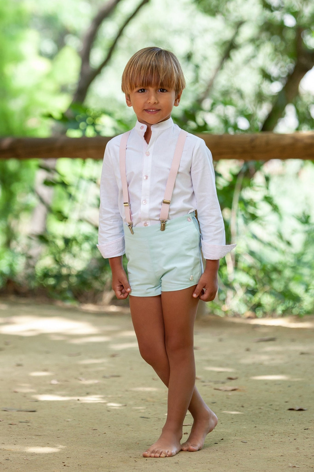 Abuela Tata "Claude" Shirt & Mint Shorts with Braces - Millie and John