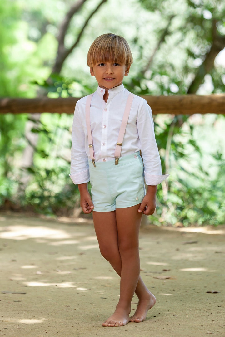 Abuela Tata "Claude" Shirt & Mint Shorts with Braces - Millie and John
