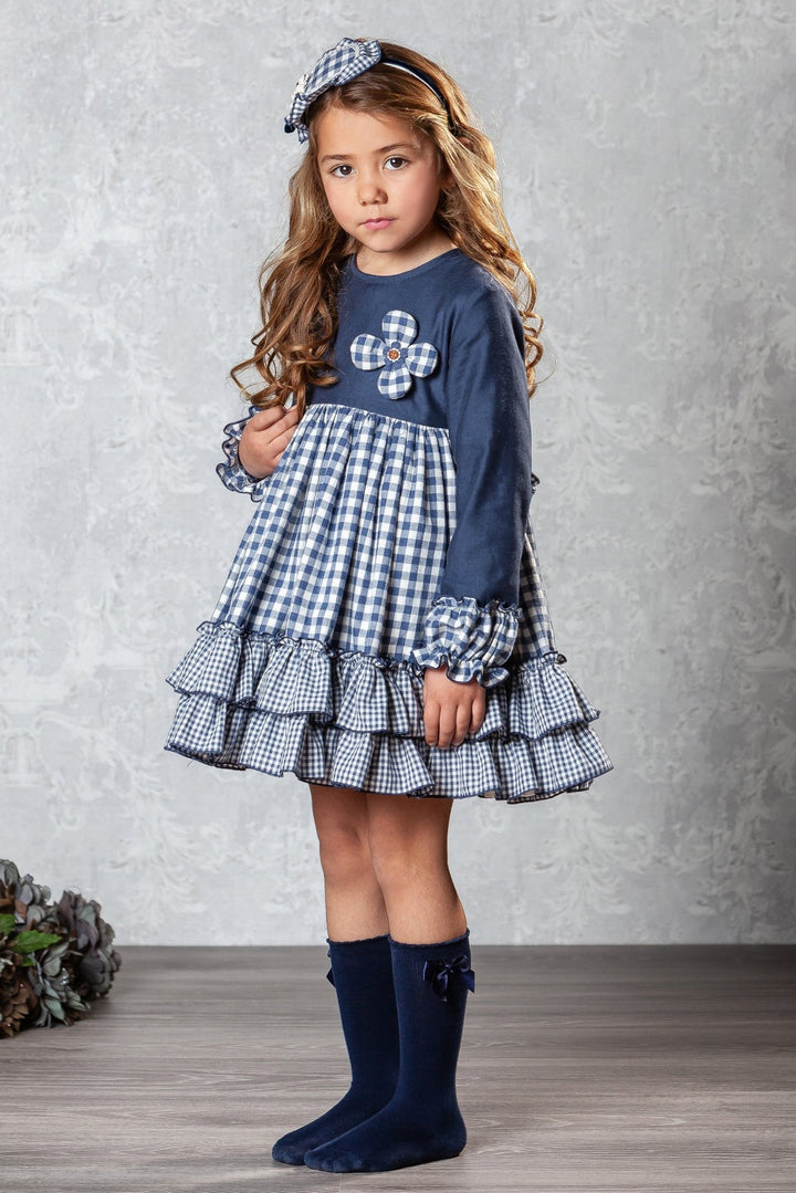 Abuela Tata "Marianna" Navy Gingham Dress - Millie and John