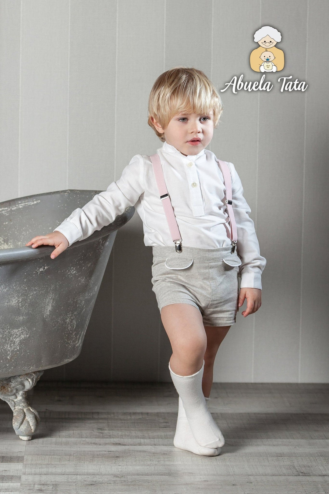 Abuela Tata "Matias" Shirt & Grey Shorts with Braces - Millie and John
