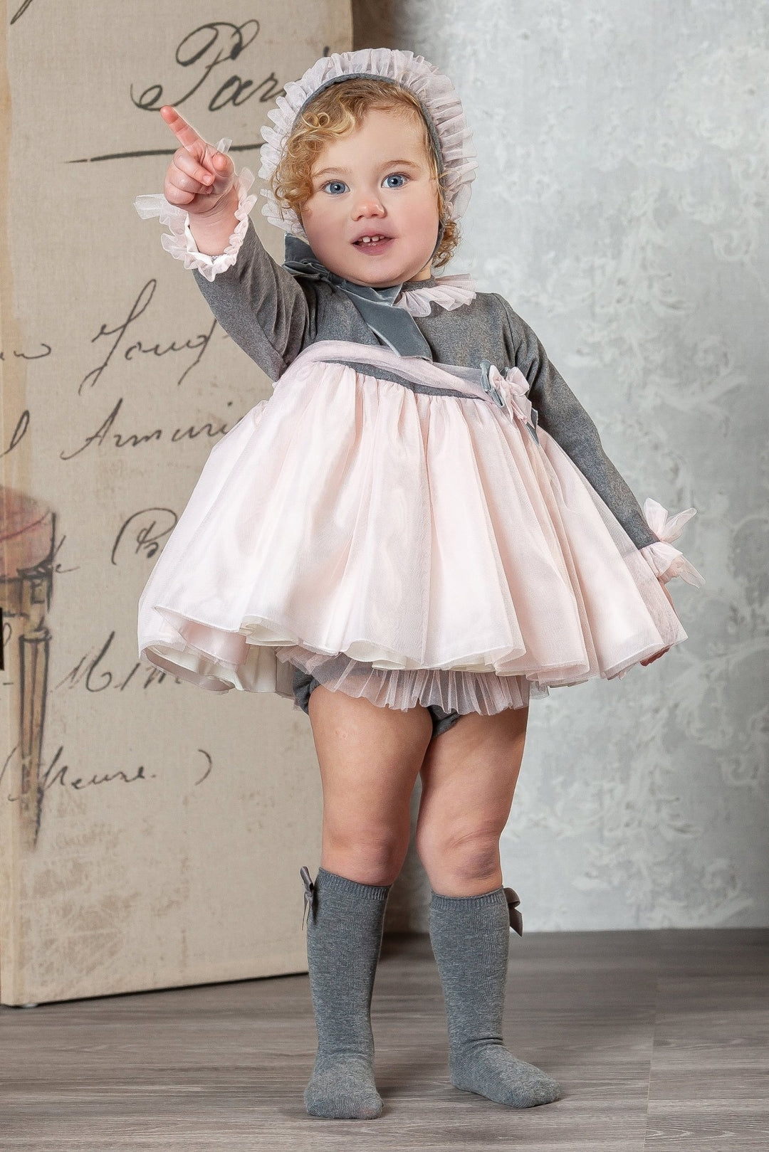Abuela Tata "Violette" Grey & Pink Tulle Dress Set - Millie and John