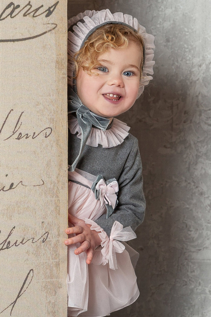 Abuela Tata "Violette" Grey & Pink Tulle Dress Set - Millie and John