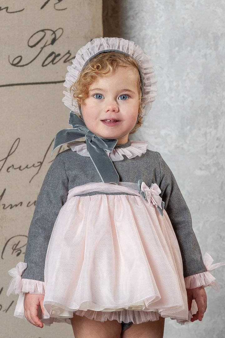 Abuela Tata "Violette" Grey & Pink Tulle Dress Set - Millie and John