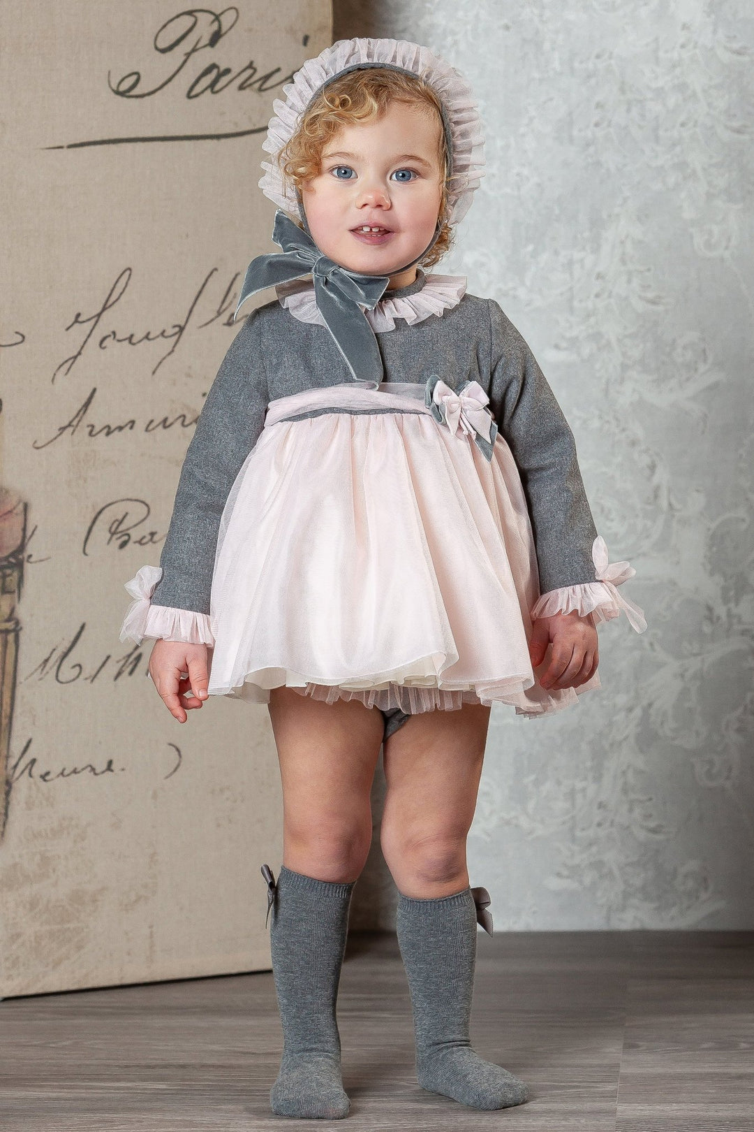 Abuela Tata "Violette" Grey & Pink Tulle Dress Set - Millie and John