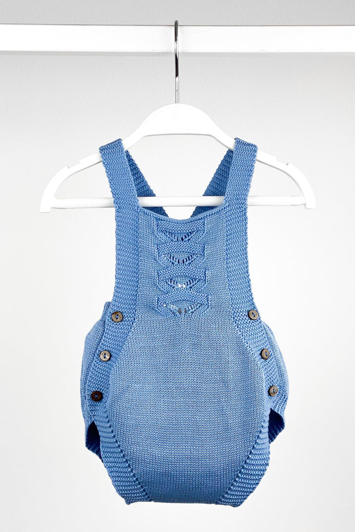 Mac Ilusión "Ace" Dusky Blue Knitted Dungaree Romper | Millie and John