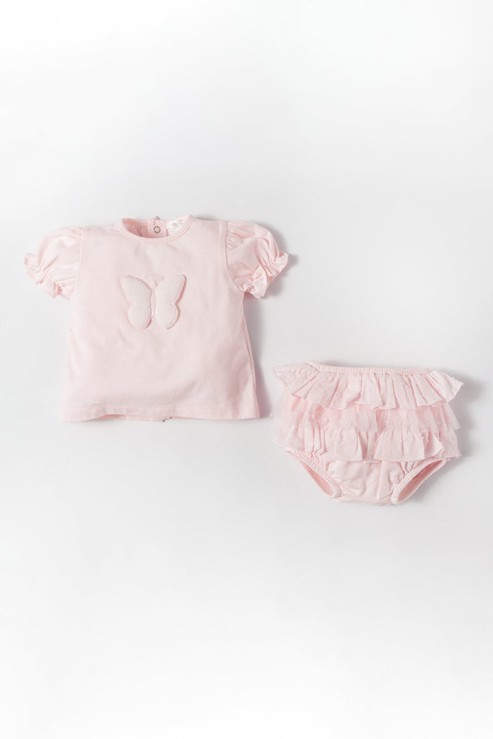 Deolinda "Alba" Pink 3D Butterfly Tulle Top & Bloomers | Millie and John