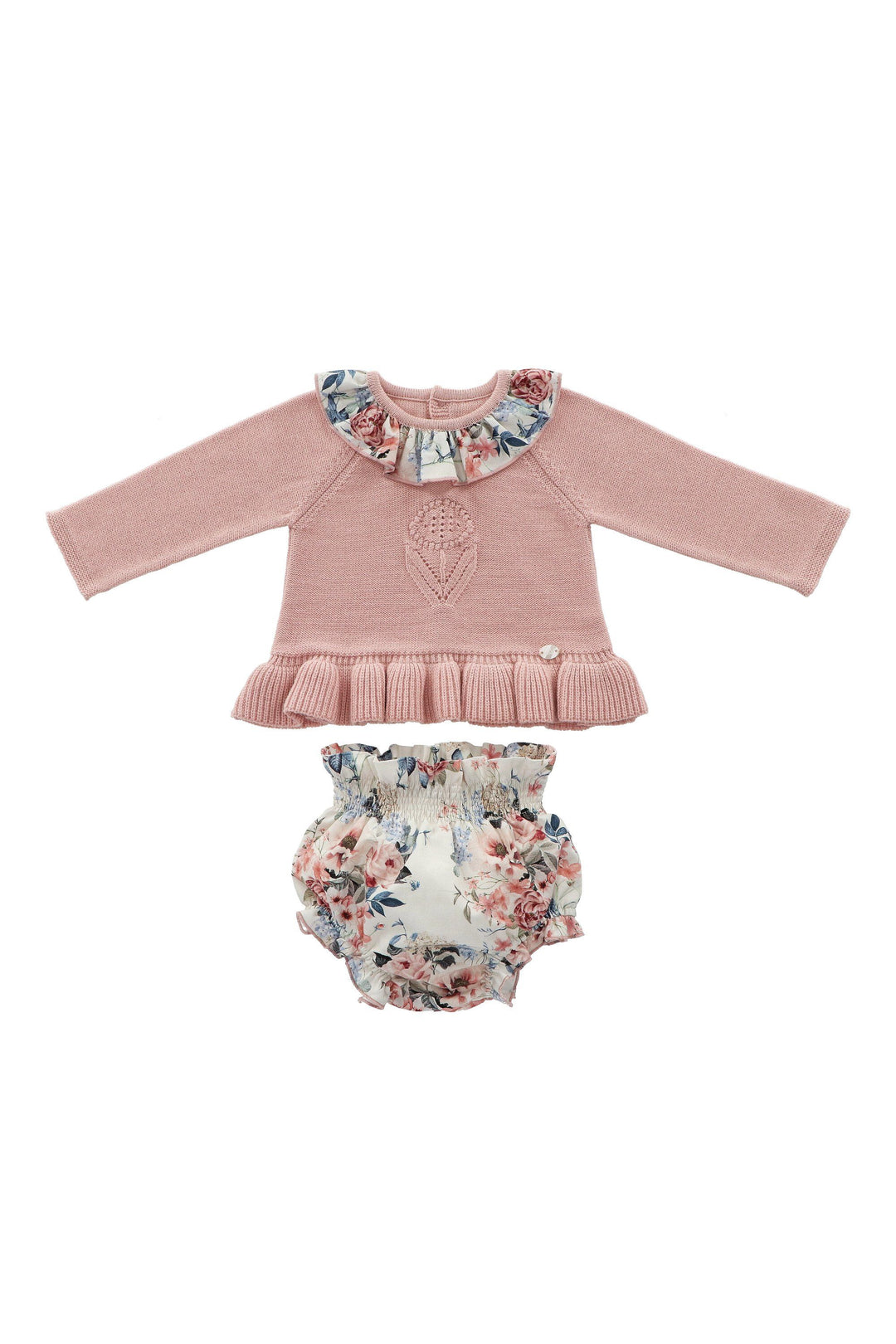 Martín Aranda "Aoife" Dusky Pink Knit Floral Top &amp; Bloomers | Millie and John