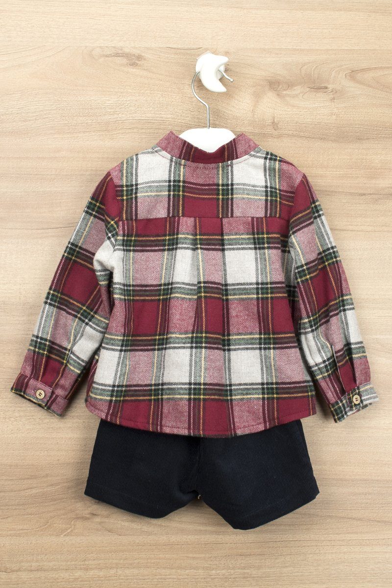 Babidu "Grayson" Red Tartan Shirt & Navy Cord Shorts - Millie and John