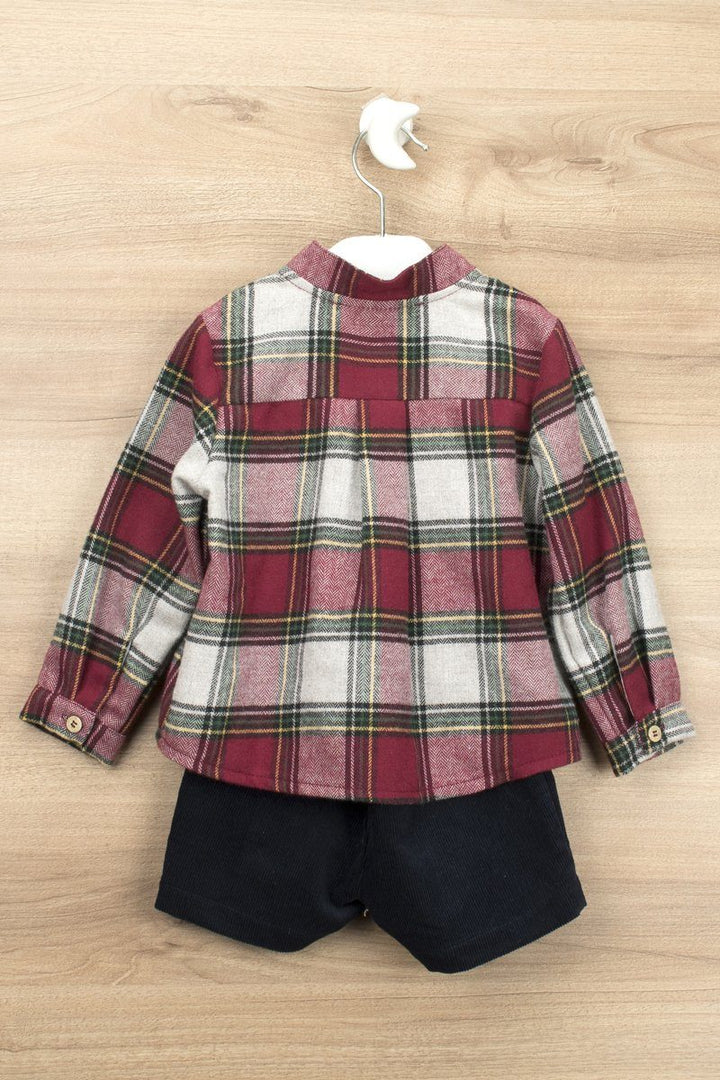 Babidu "Grayson" Red Tartan Shirt & Navy Cord Shorts - Millie and John