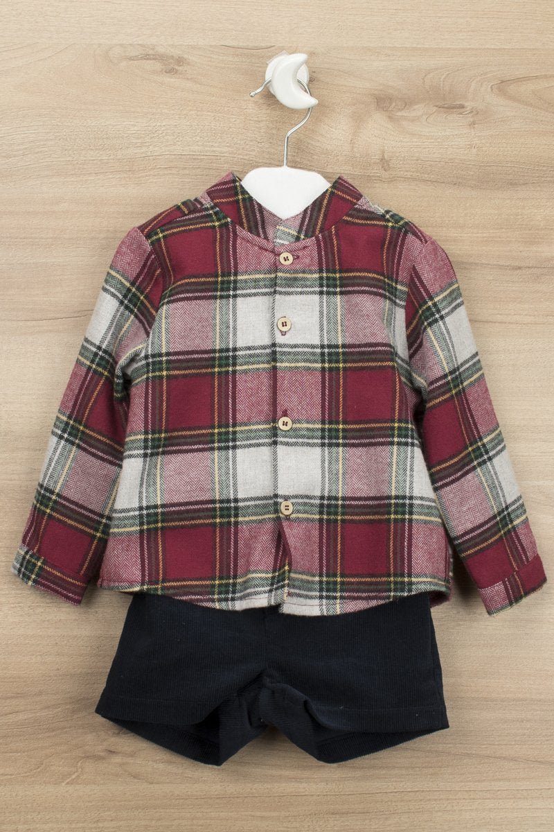 Babidu "Grayson" Red Tartan Shirt & Navy Cord Shorts - Millie and John