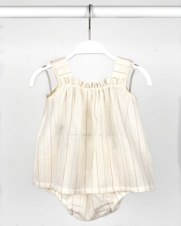 Babidu Ivory Sparkly Stripe Blouse & Bloomers - Millie and John