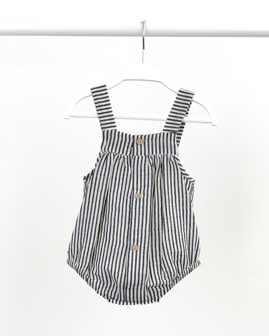 Babidu Organic Cotton Navy Striped Dungaree Romper - Millie and John