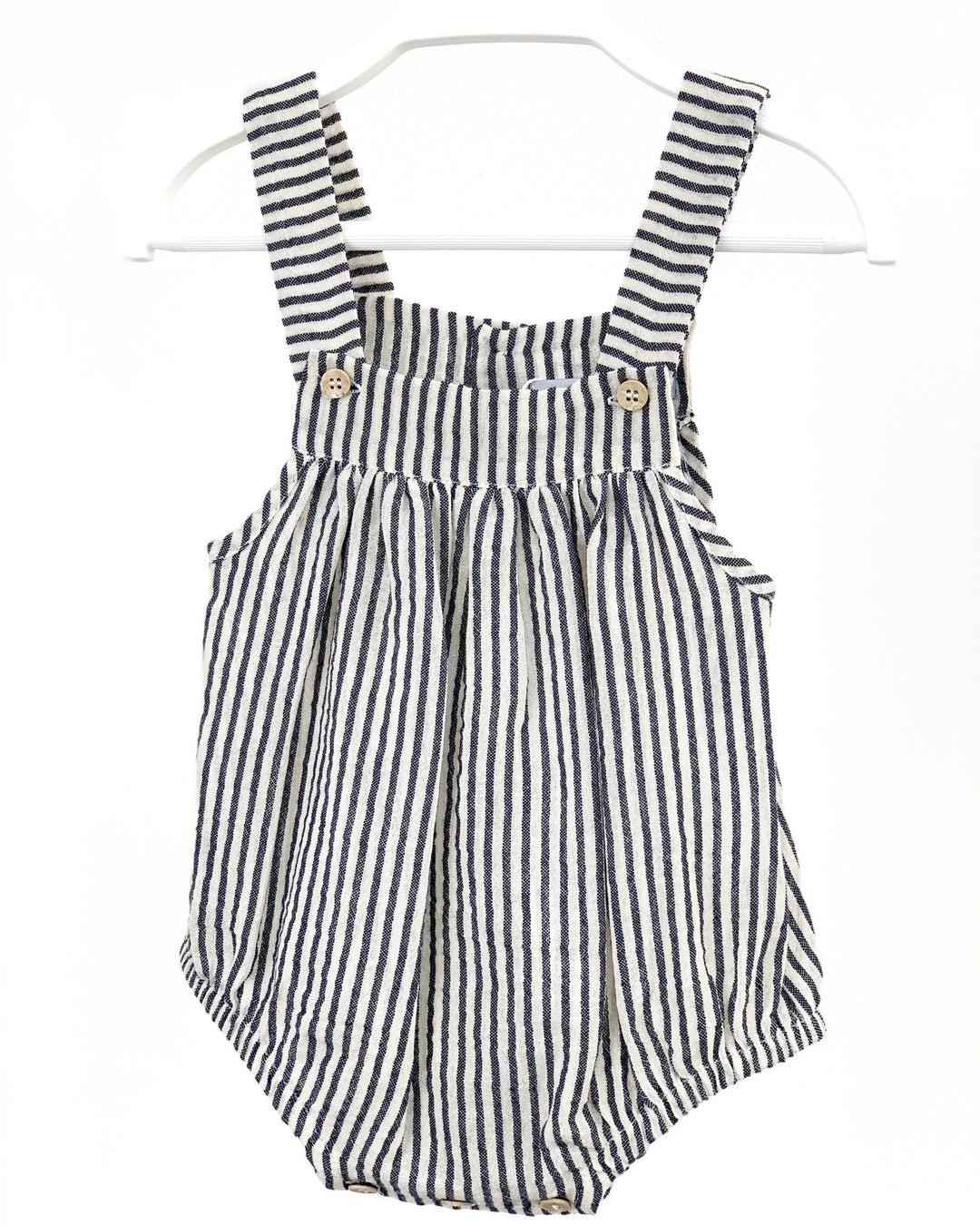 Babidu Organic Cotton Navy Striped Dungaree Romper - Millie and John
