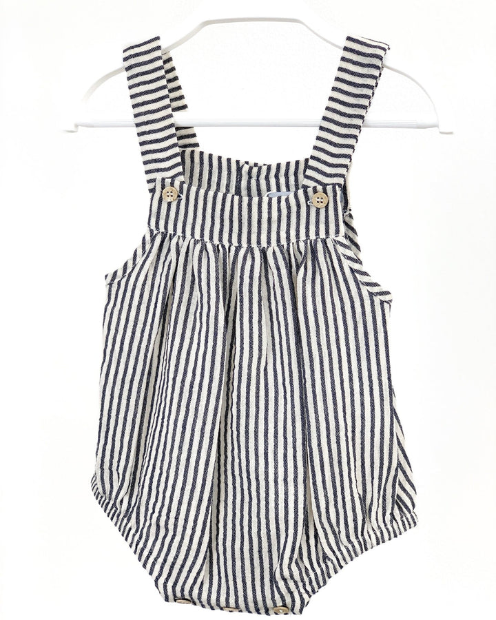 Babidu Organic Cotton Navy Striped Dungaree Romper - Millie and John