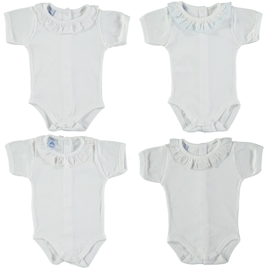 Babidu Short Sleeve Embroidered Ruffle Collar Bodysuit - Millie and John