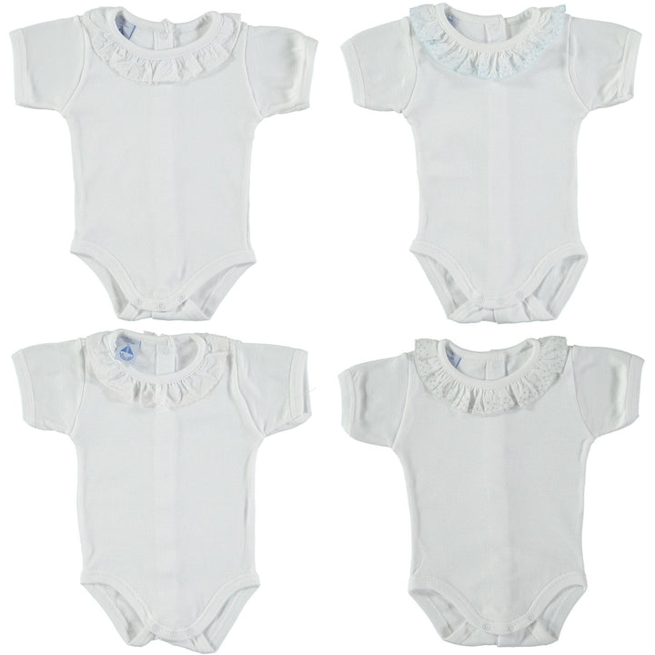 Babidu Short Sleeve Embroidered Ruffle Collar Bodysuit - Millie and John