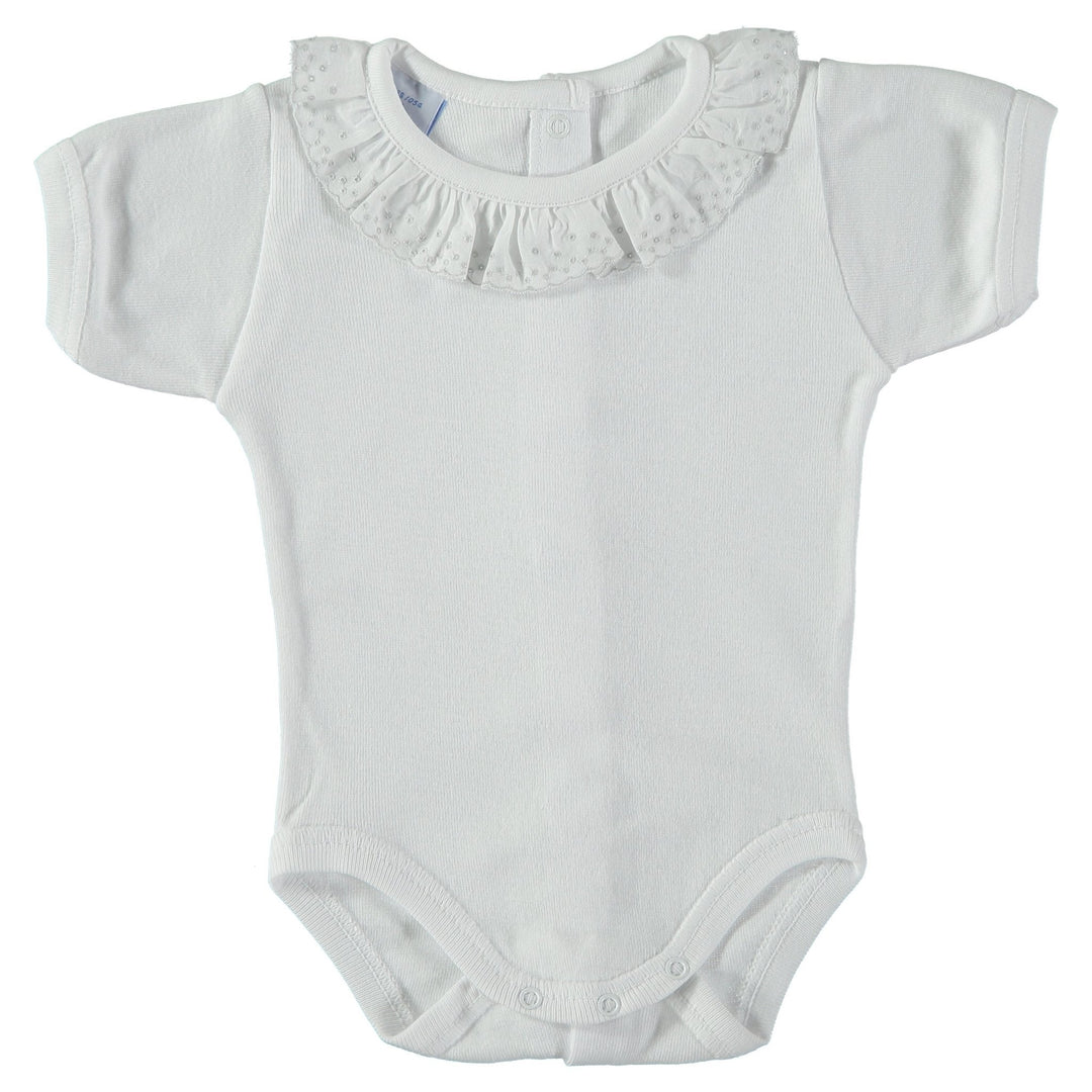 Babidu Short Sleeve Embroidered Ruffle Collar Bodysuit - Millie and John